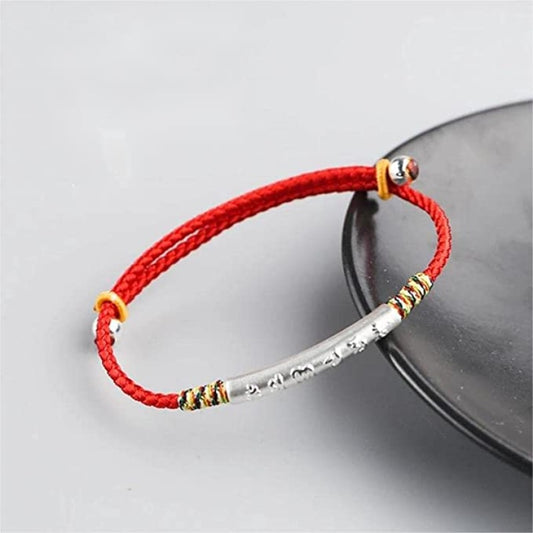 XSpiritual™ - Bracciale Mantra "Shanti" in corda rossa e argento